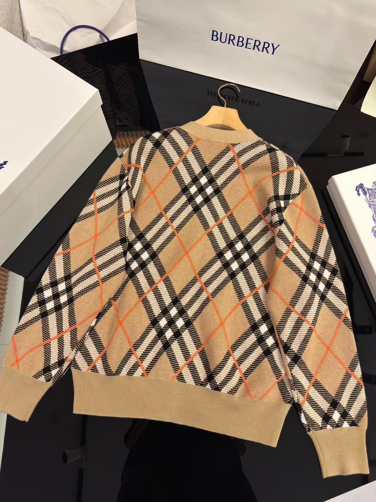 Burberry チェック ウールモヘアブレンド カーディガン