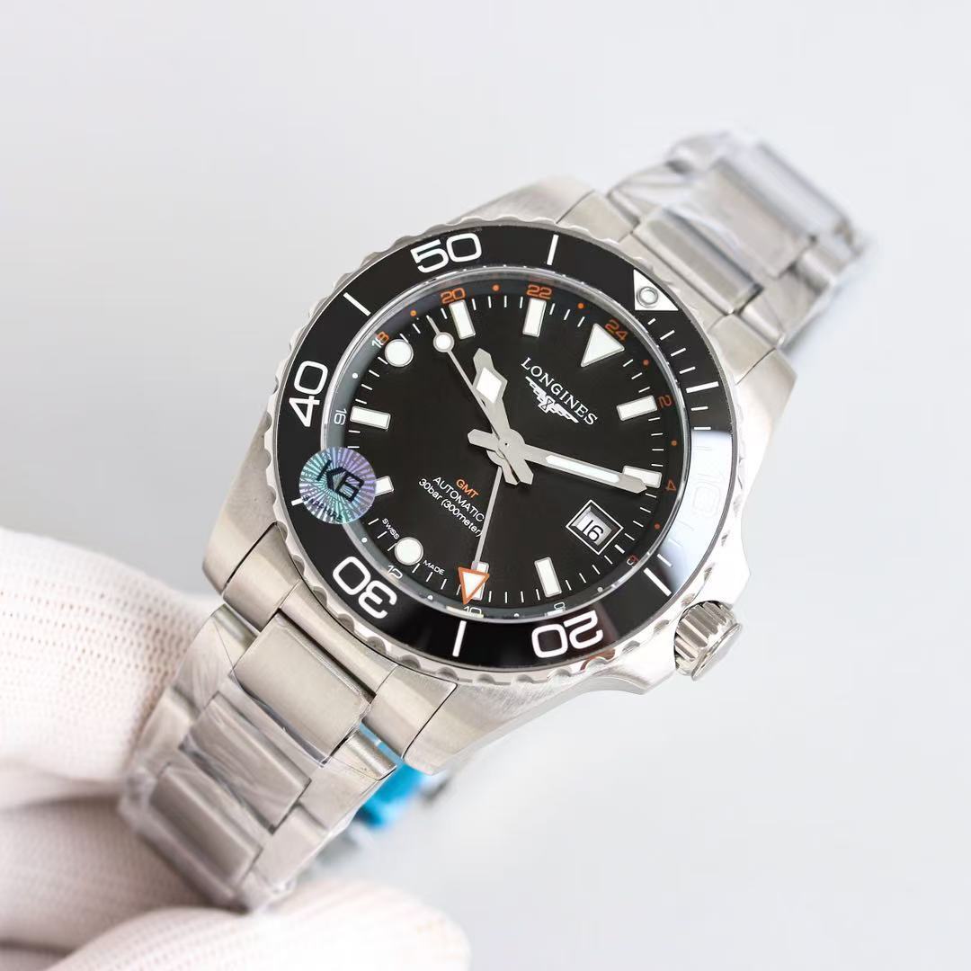 LONGINES  ロンジン  HYDROCONQUEST GMT, L3.790.4.56.6, 自動巻 ウォッチ, Ø 41.00 mm, ステンレススティールとセラミック.