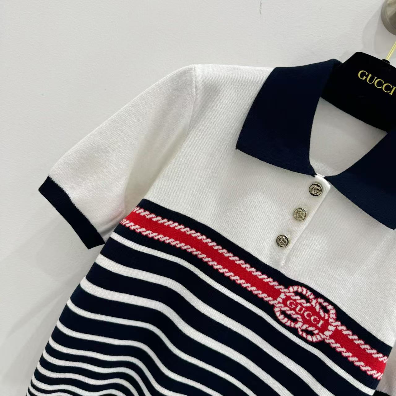 GUCCI インターシャ ステッチ コットン ポロトップ
