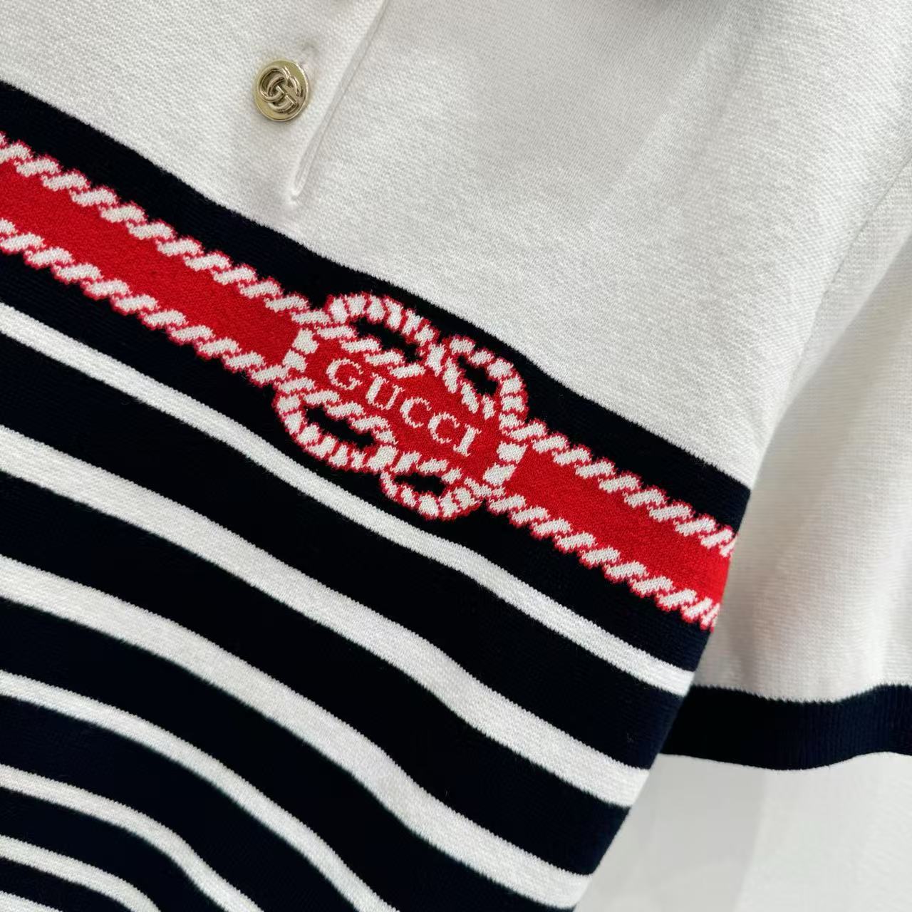 GUCCI インターシャ ステッチ コットン ポロトップ