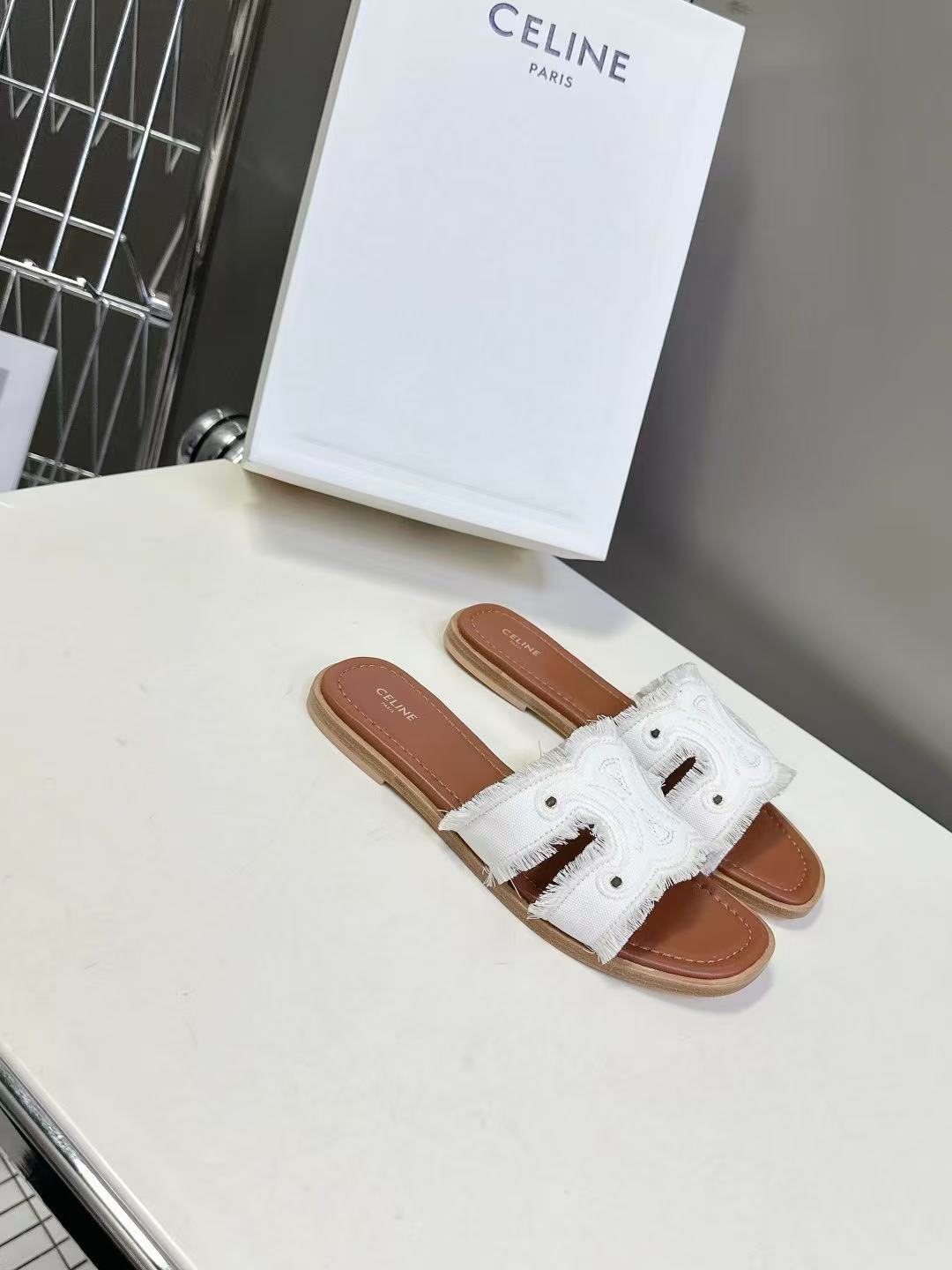 CELINE マリナ ミュール / フリンジ付きキャンバス