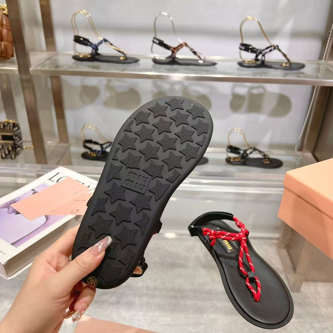 miumiu Riviere コードxレザー サンダル