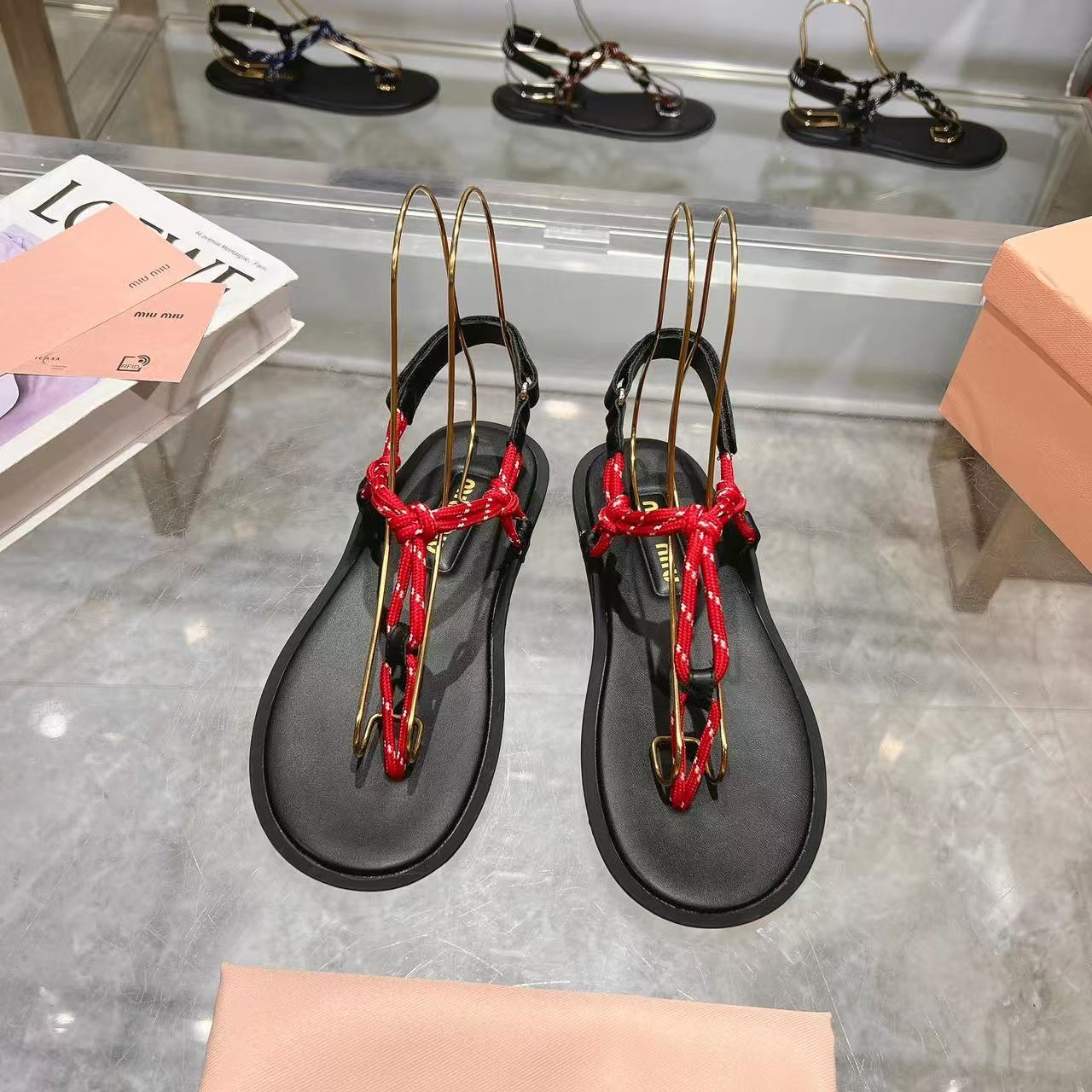 miumiu Riviere コードxレザー サンダル