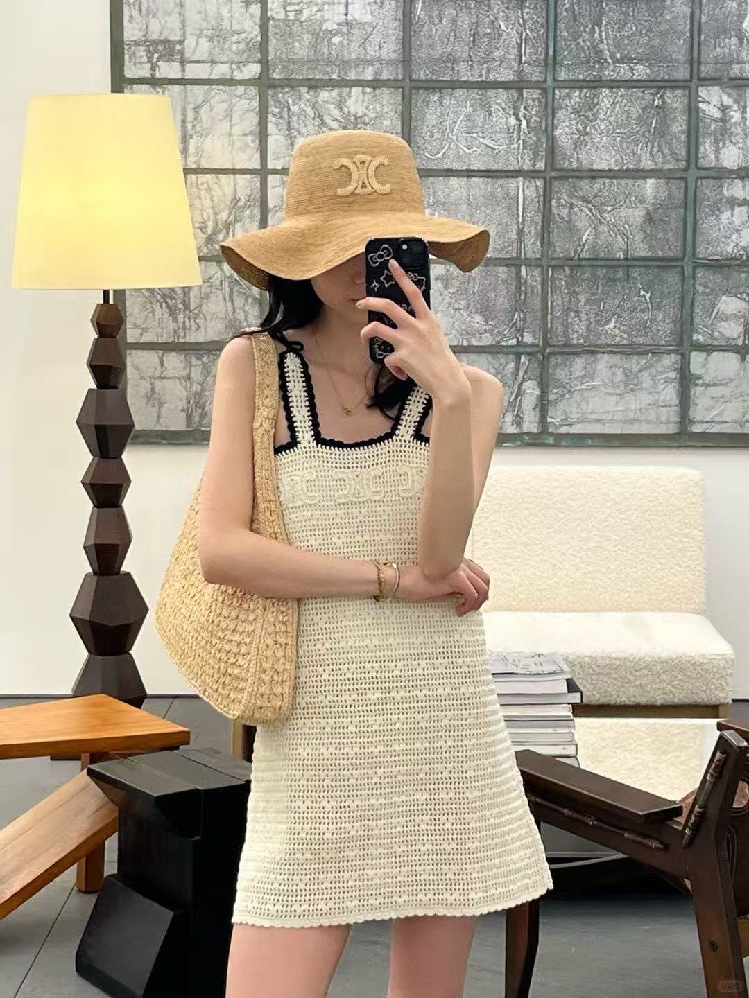 CELINE トリオンフ クロシェ ミニドレス / コットン