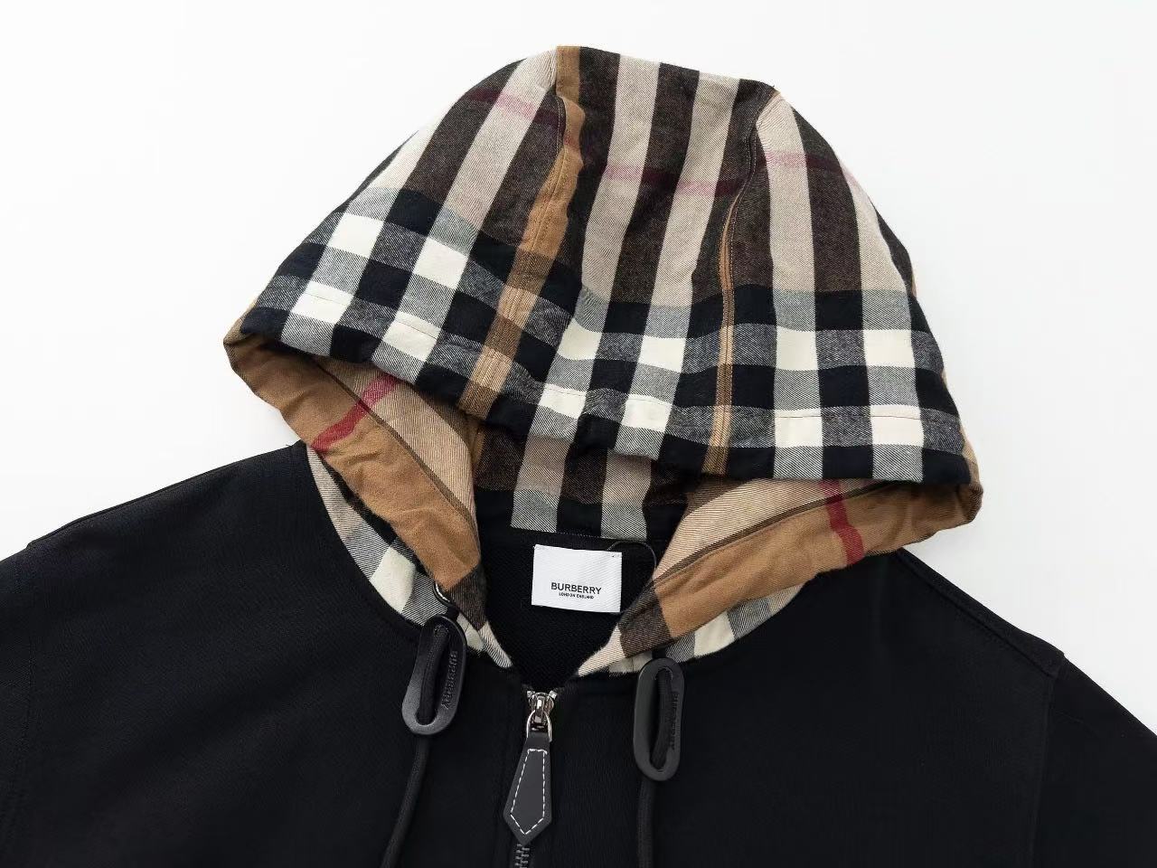 Burberry チェックフード コットン ジップフーディー