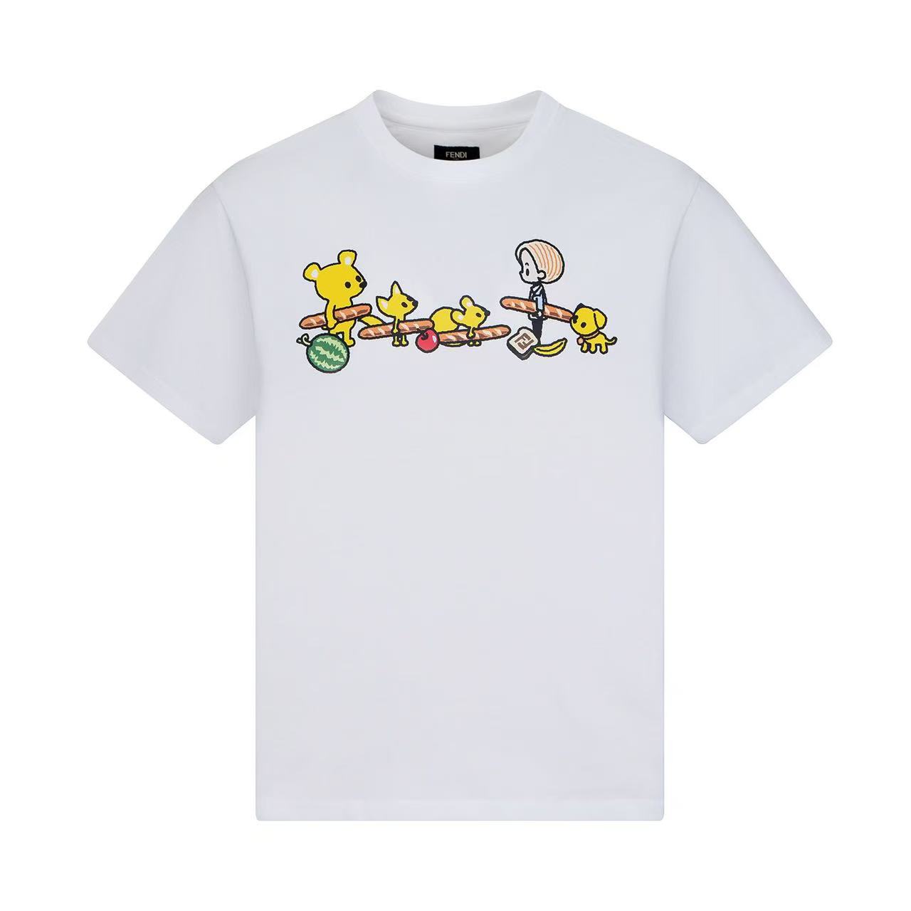 Fendi Silvia and The Baguette Tシャツ マルチカラープリント ホワイトコットン Tシャツ