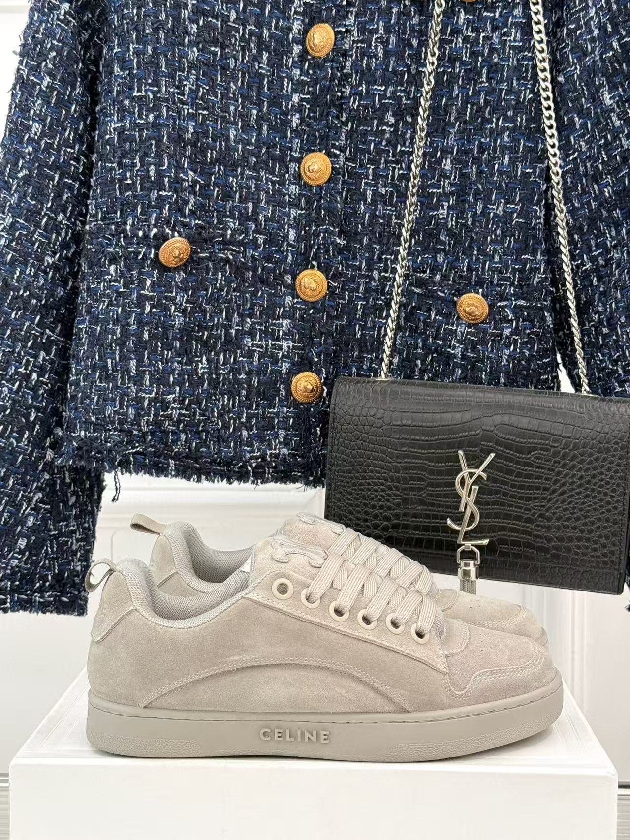 CELINE ハンティントン レースアップ ロースニーカー / スエードカーフスキン & メッシュ