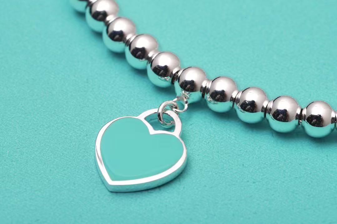 ビーズ ブレスレット シルバーにダイヤモンドをセッティング、ティファニー ブルー 