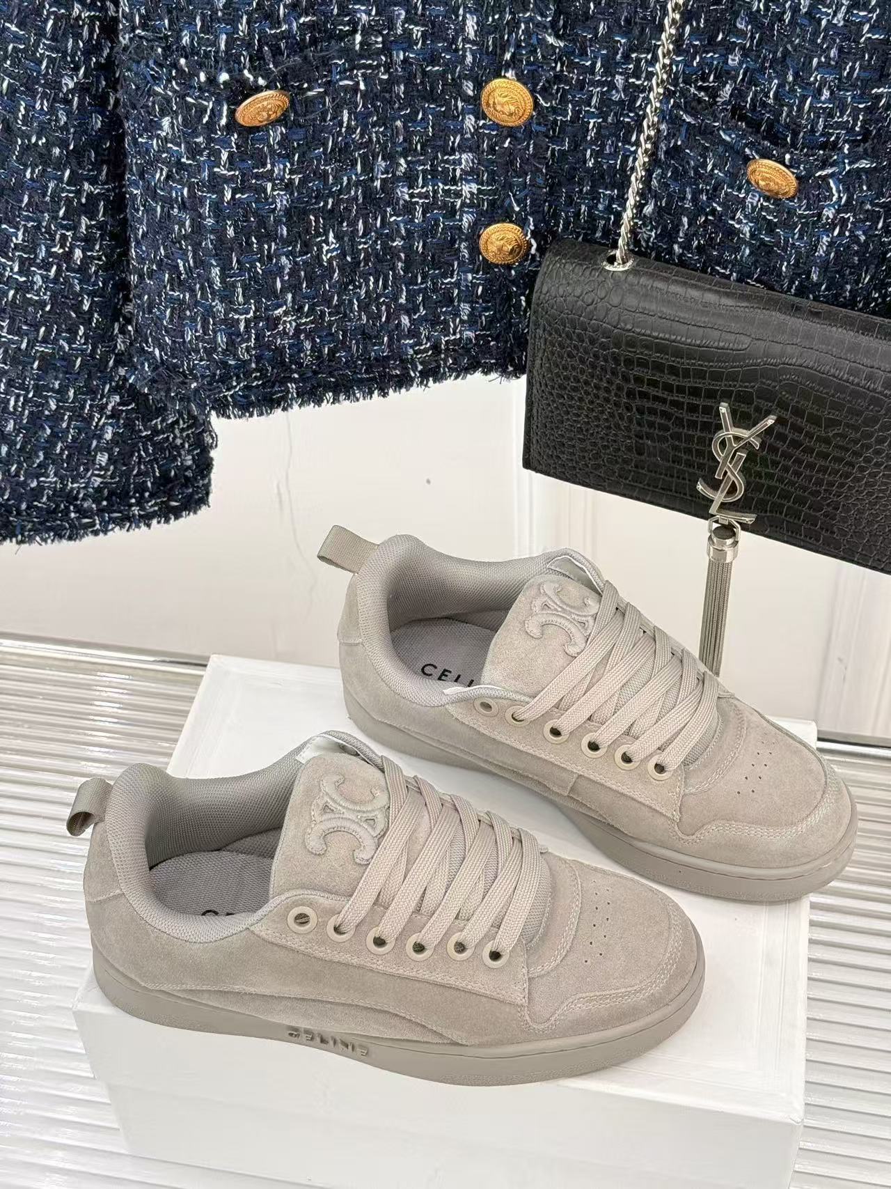 CELINE ハンティントン レースアップ ロースニーカー / スエードカーフスキン & メッシュ