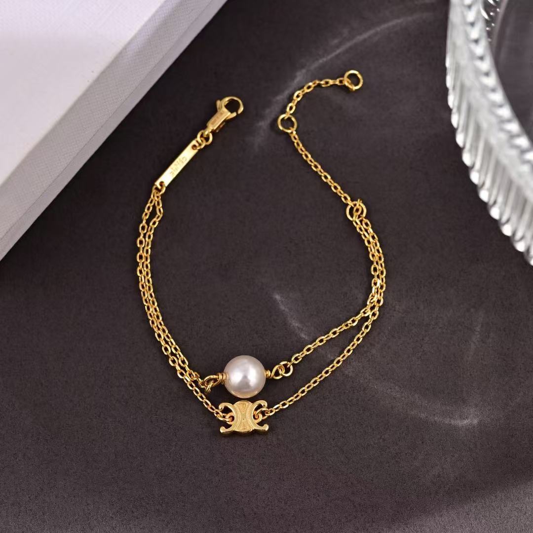 CELINE パール ブレスレット / ブラス & レジンパール