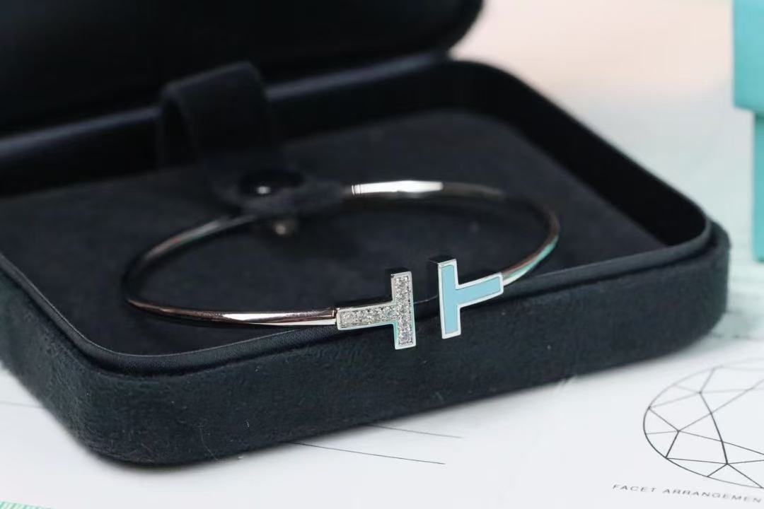 Tiffany ダイヤモンド ＆ ターコイズ ワイヤー ブレスレット ホワイトゴールド