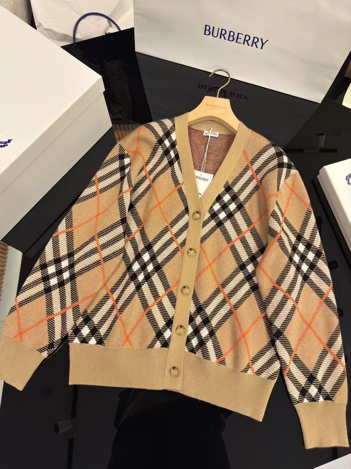 Burberry チェック ウールモヘアブレンド カーディガン