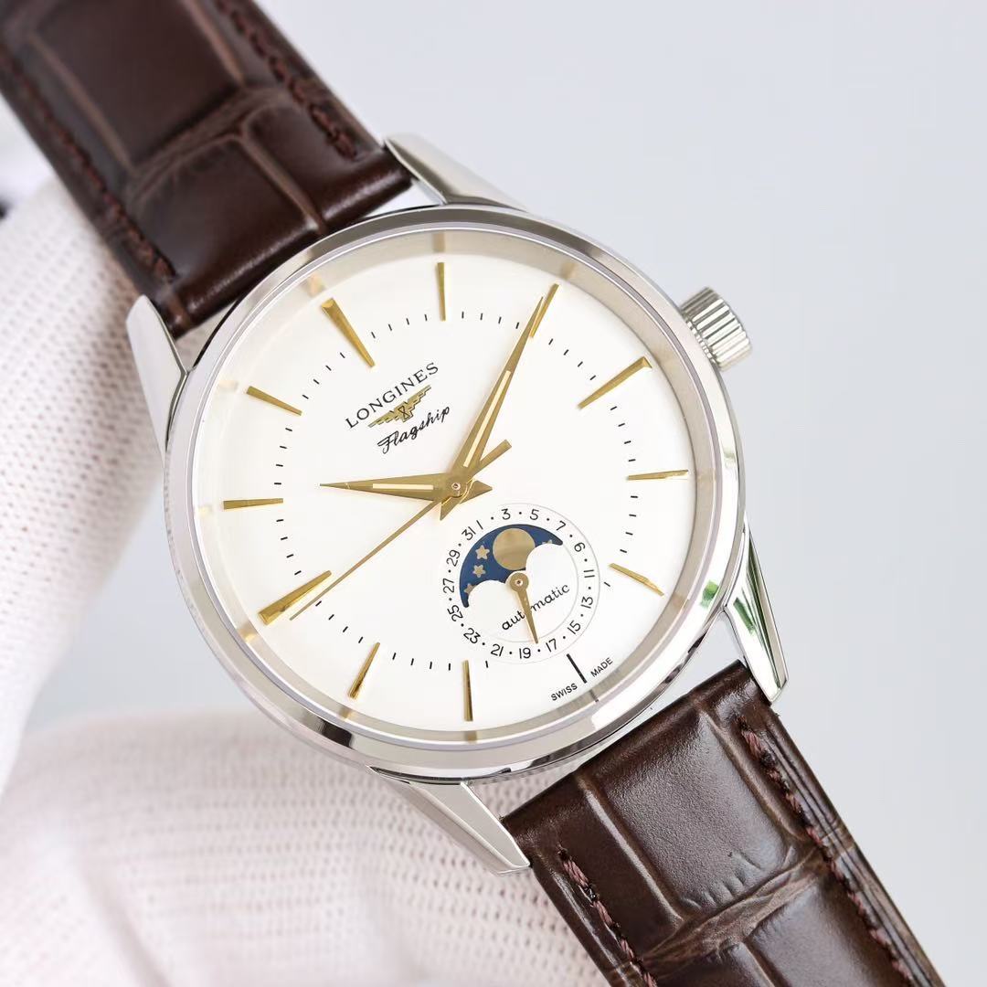 LONGINES  ロンジン  FLAGSHIP HERITAGE MOONPHASE, L4.815.4.78.2, 自動巻 ウォッチ, Ø 38.50 mm, ステンレススティール.