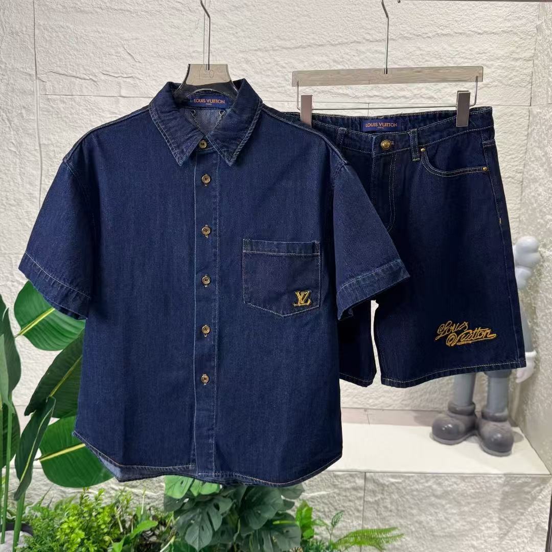 LV ショートスリーブコットンシャンブレーシャツ +ショーツ