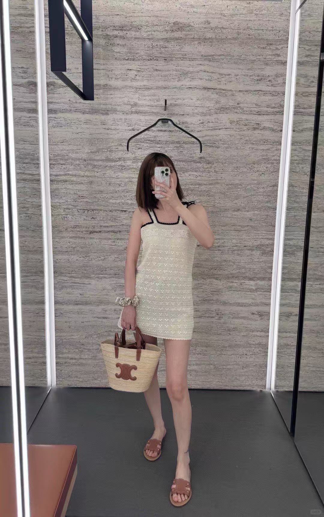 CELINE トリオンフ クロシェ ミニドレス / コットン