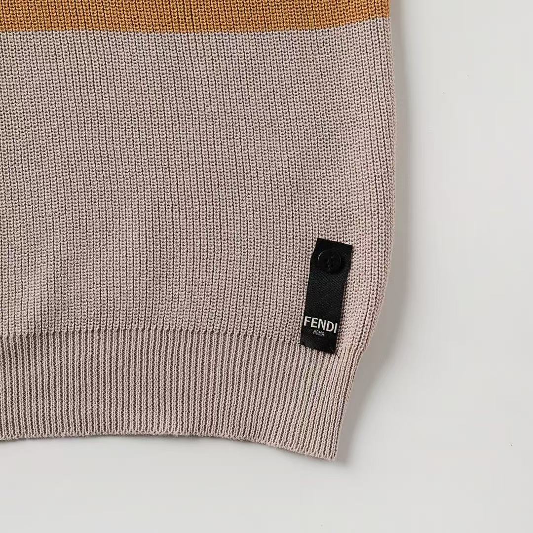 Fendi イエロー＆ベージュ コットンジャージー ポロシャツ