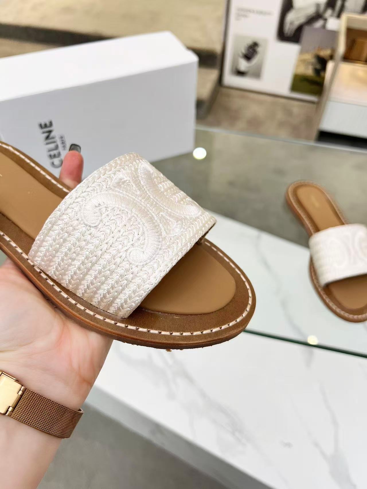 CELINE リンピア ミュール / エンブロイダリーコットンキャンバス