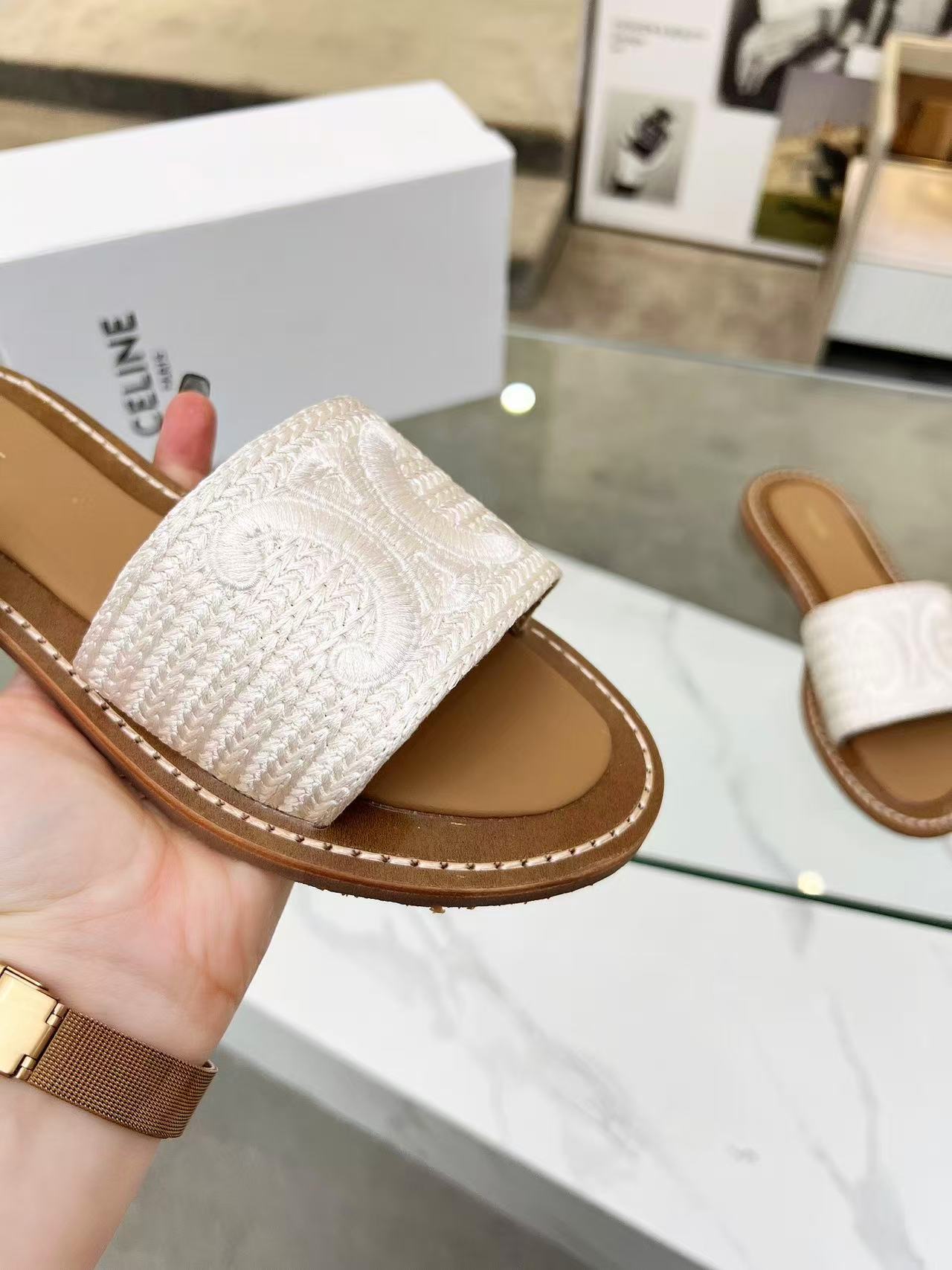 CELINE リンピア ミュール / エンブロイダリーコットンキャンバス