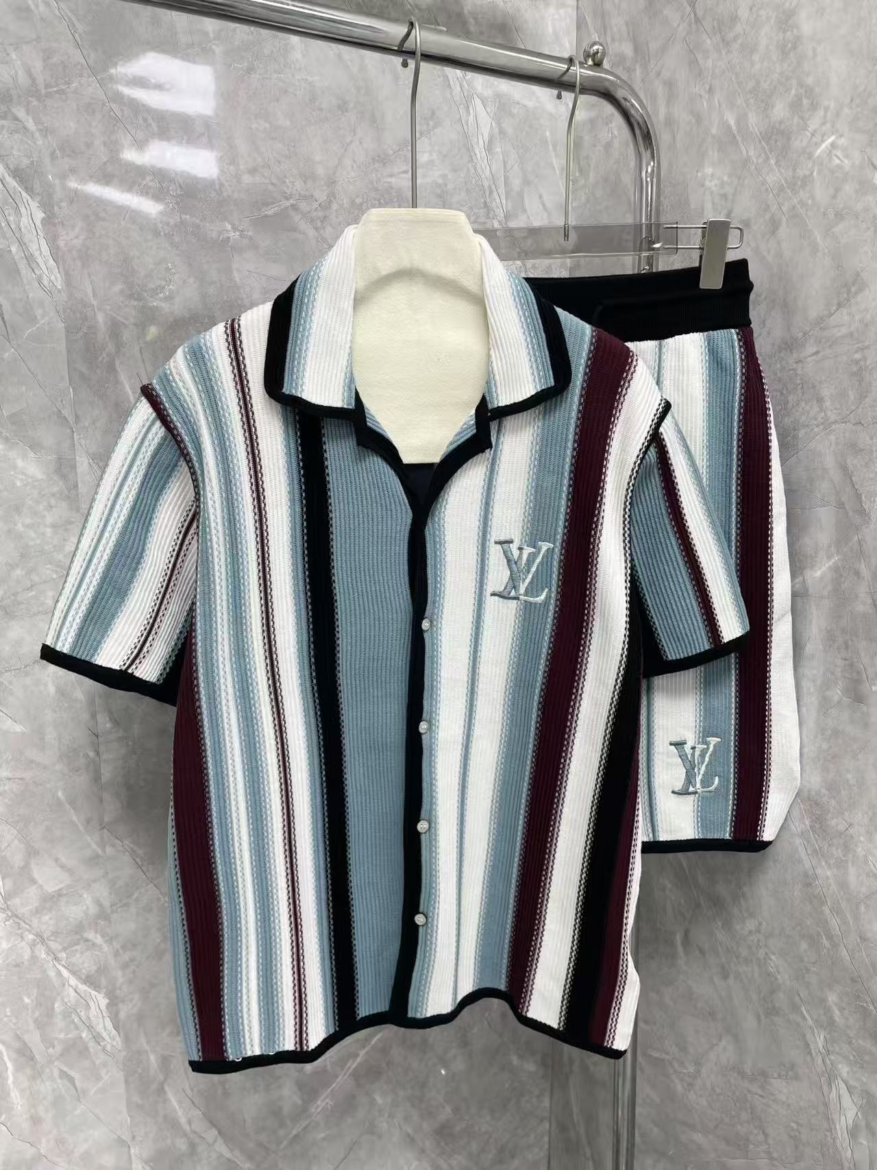 LV ストライプ  クロシェ ショートスリーブシャツ +ストライプ クロシェショーツ