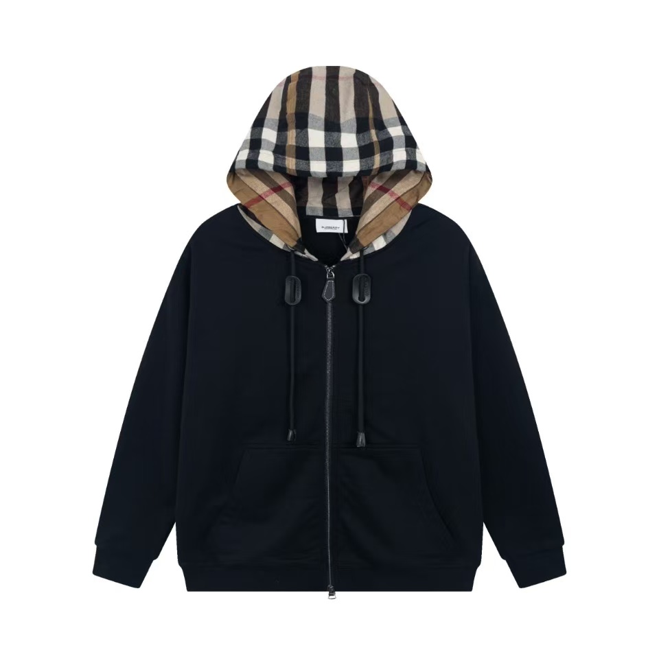 Burberry チェックフード コットン ジップフーディー