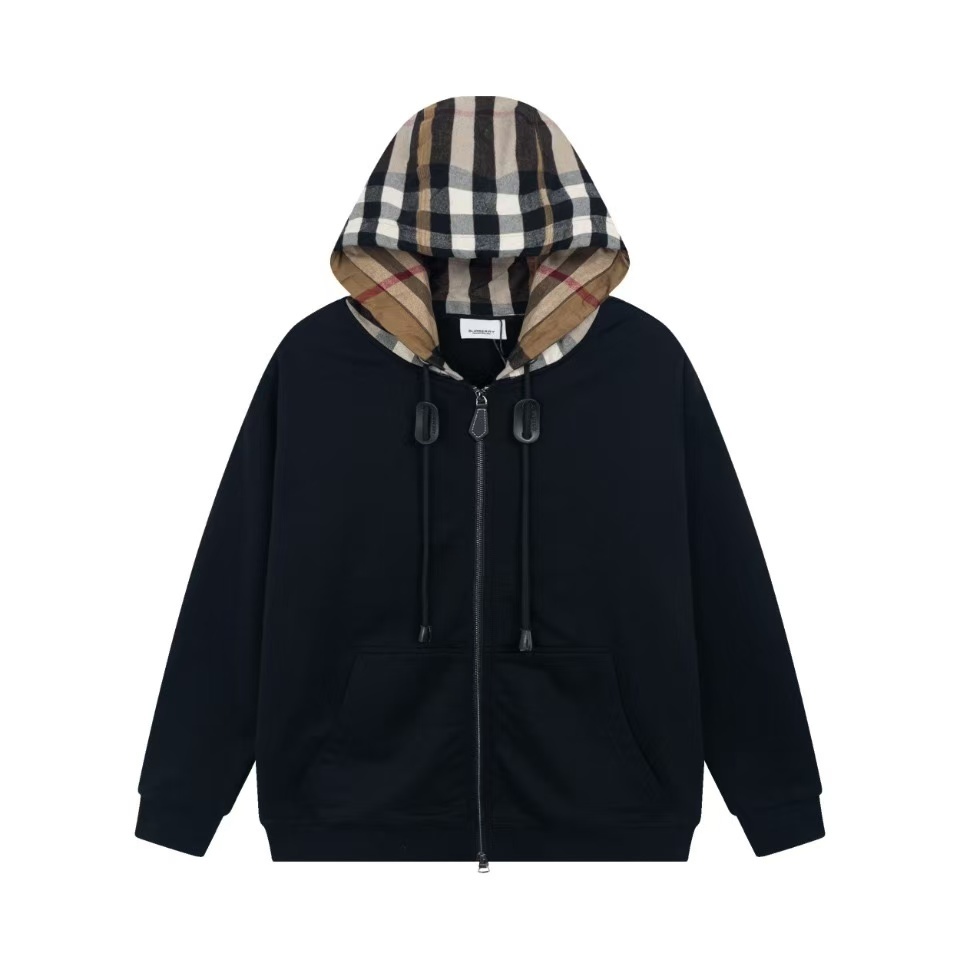 Burberry チェックフード コットン ジップフーディー