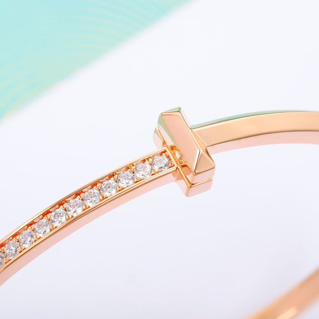 ティファニー T T ワン ナロー ダイヤモンド ヒンジ バングル ローズゴールド