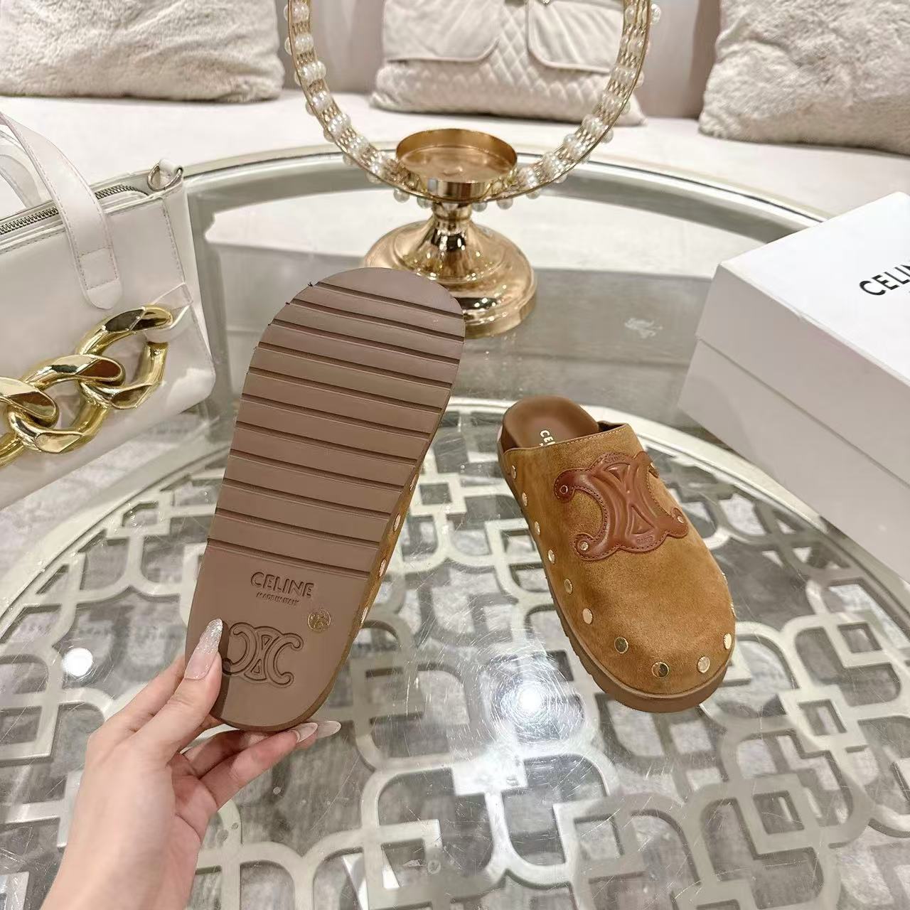 CELINE ピテア クロッグ / スエードカーフスキン