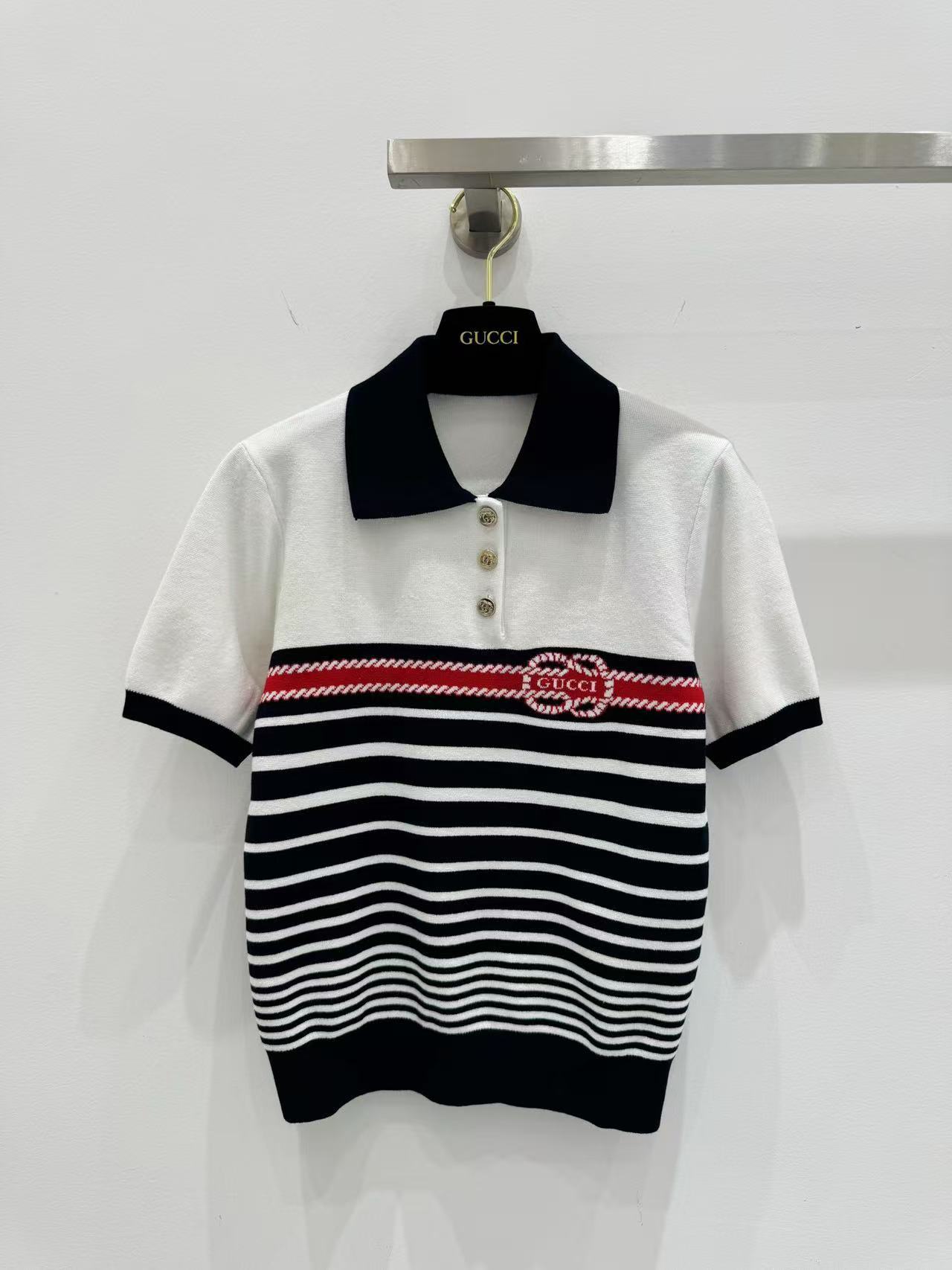 GUCCI インターシャ ステッチ コットン ポロトップ