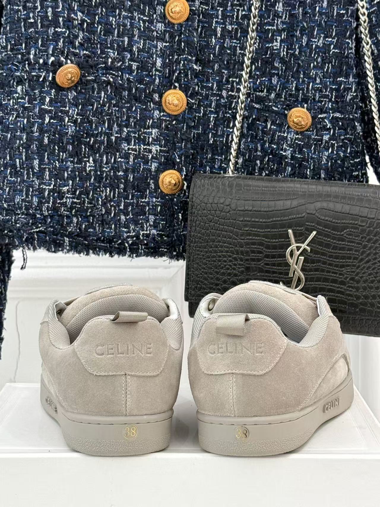 CELINE ハンティントン レースアップ ロースニーカー / スエードカーフスキン & メッシュ