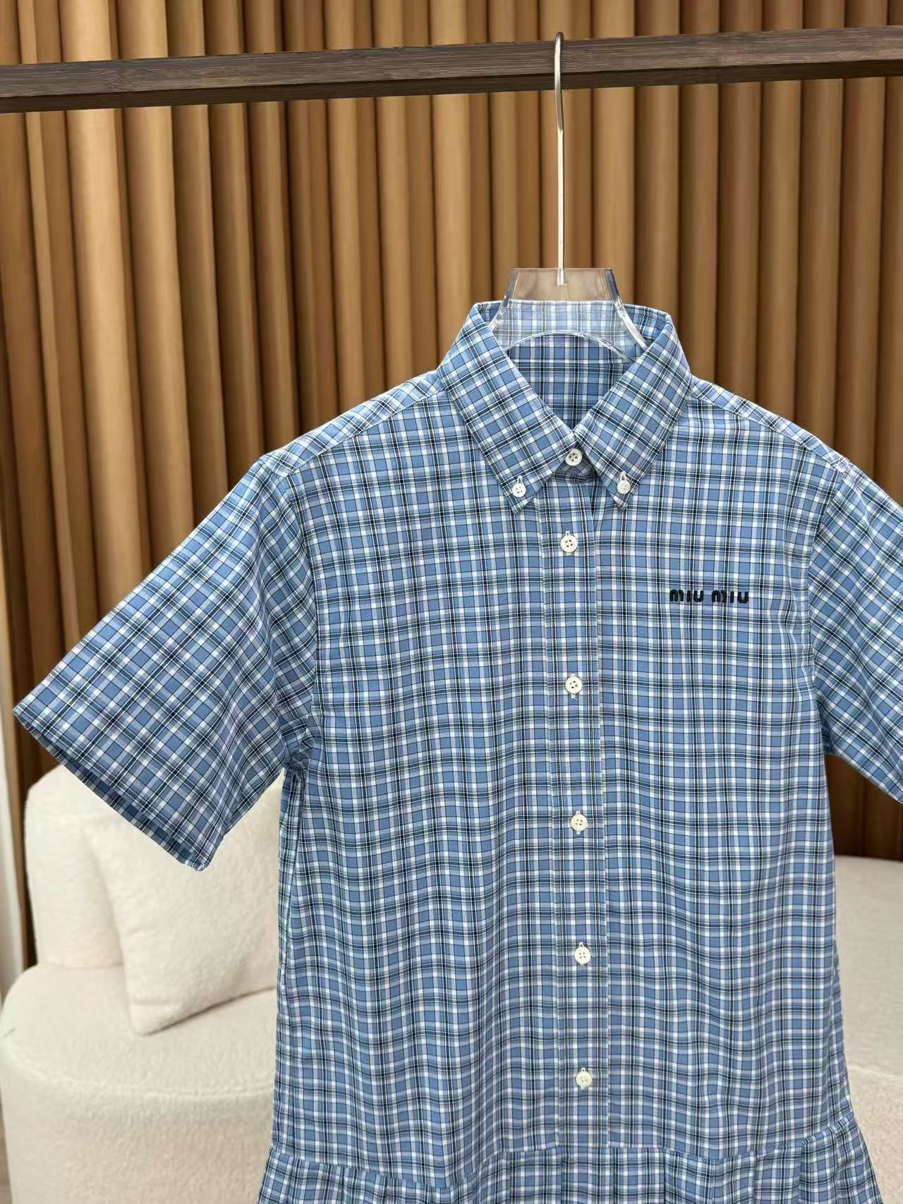 MIUMIU プリーツ入り チェック ポプリン ドレス