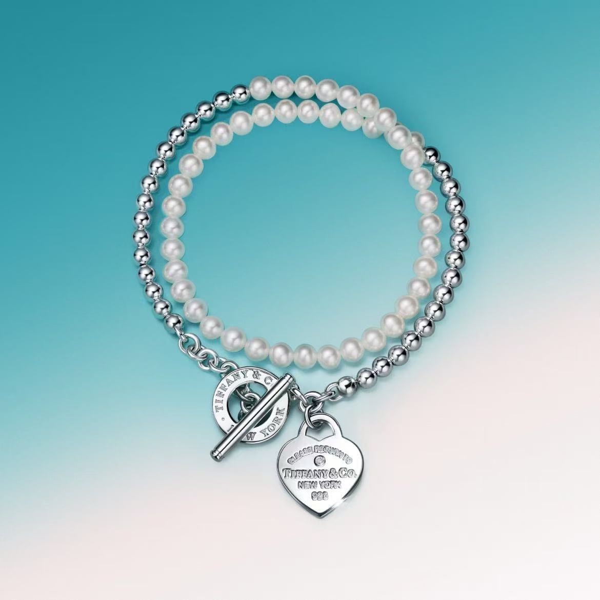 Tiffany ラップ ビーズ ブレスレット シルバーにパール ＆ ダイヤモンドをセッティング 