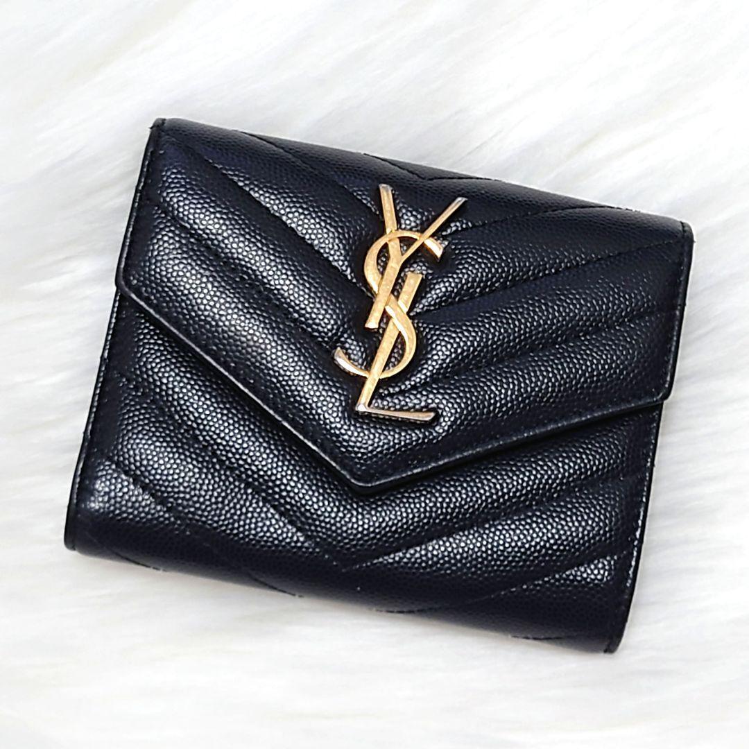 サンローラン パリ モノグラムコンパクトスリーフォールドウォレット ブラック