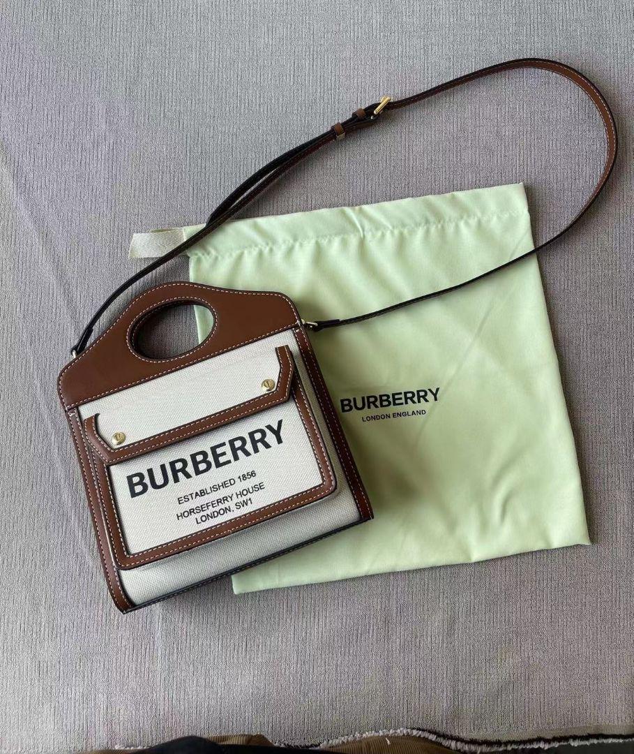 Burberry ミニ ツートン キャンバス＆レザー ポケットバッグ
