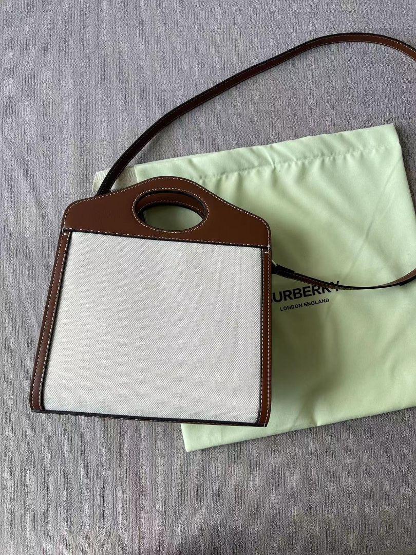 Burberry ミニ ツートン キャンバス＆レザー ポケットバッグ