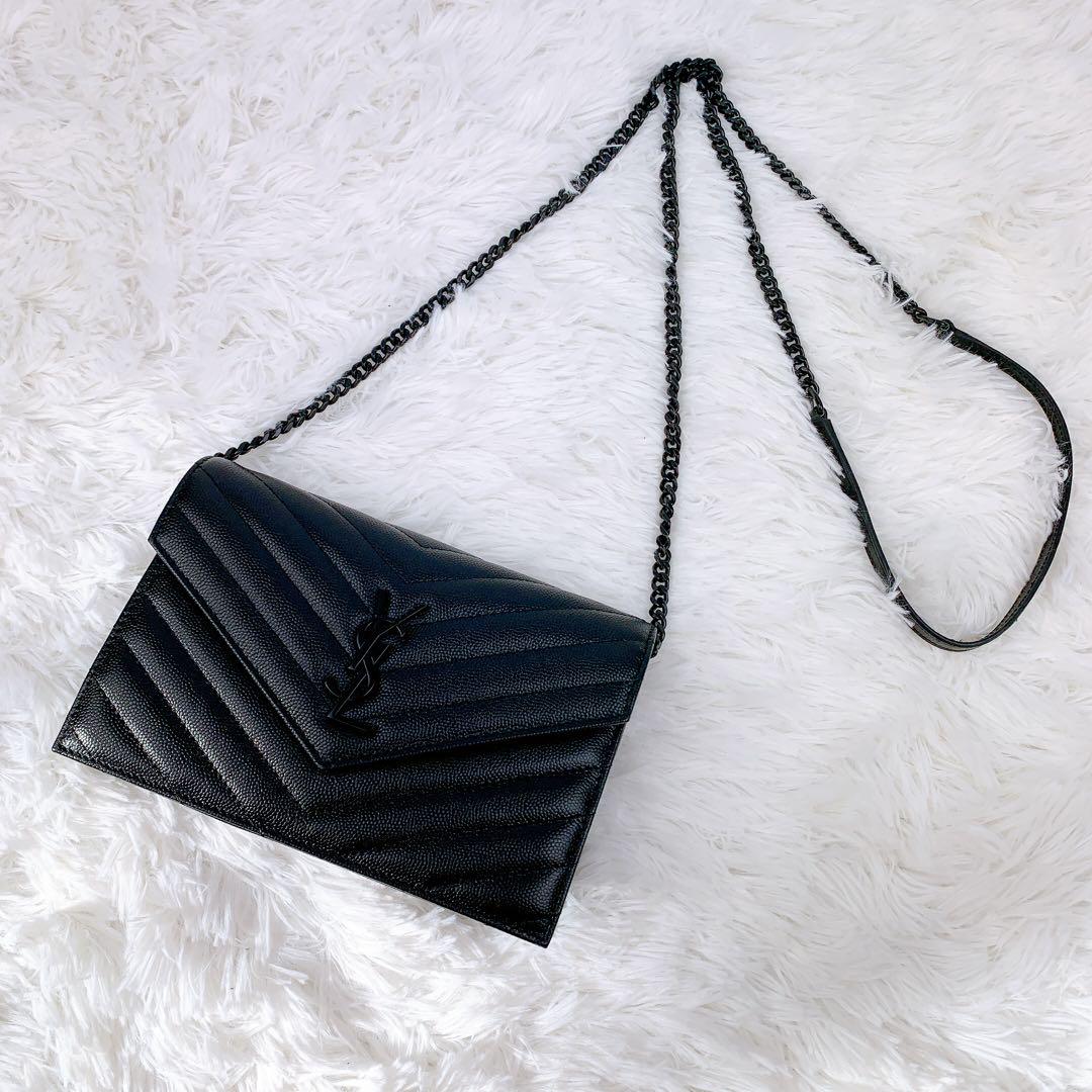  サンローラン チェーンウォレット 2way バッグ YSLロゴ 黒