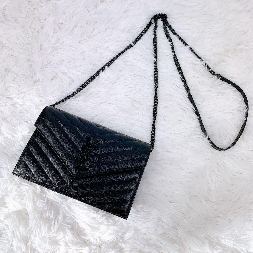  サンローラン チェーンウォレット 2way バッグ YSLロゴ 黒