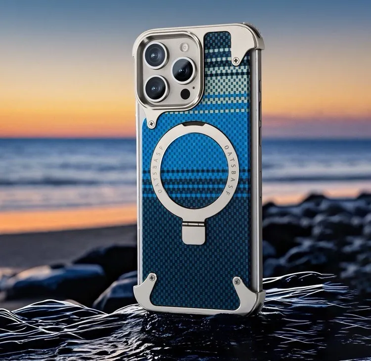 Kevlar Compatible with Apple 16 Pro Max Carbon Fiber Phone Case Magnetic Rotating Stand S25U One Piece Shockproof Case
