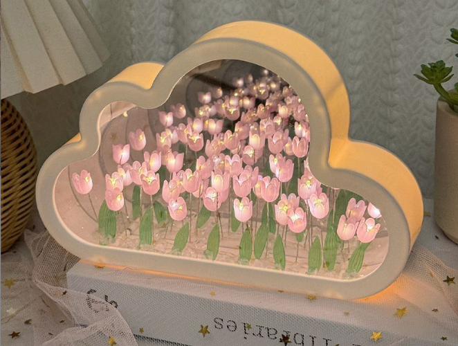 Cloud Tulip Night Light DIY Handmade Mirror Flower Sea Atmosphere Lamp Desktop Ornament Creative Gift