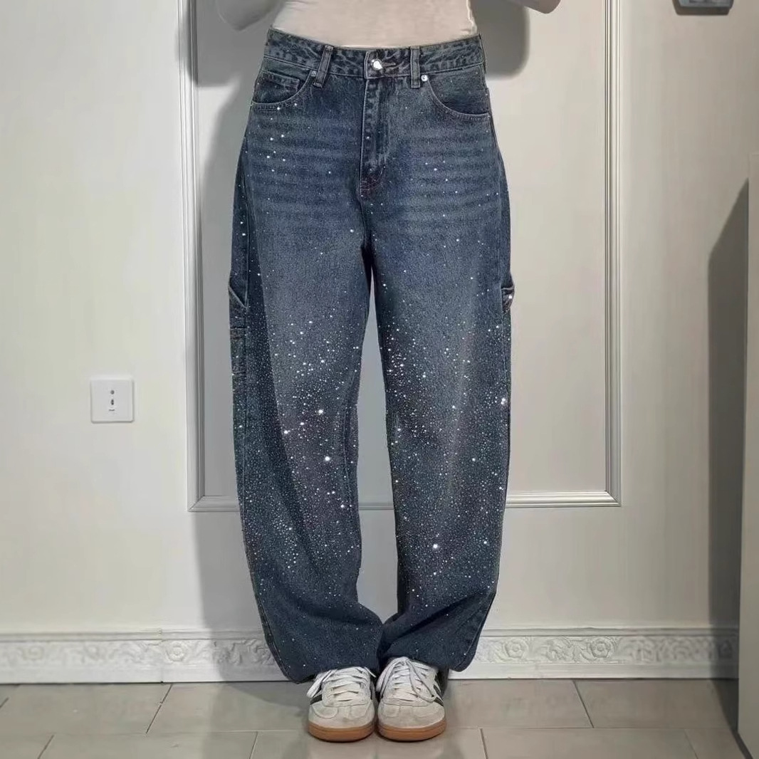 Plus Color Amazon Independent Station 2025 Spring New Foreign Trade Cross-border European and American Simple Loose Straight Jeans