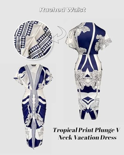 Summer Dresses for Women Floral Print Plunge V Neck