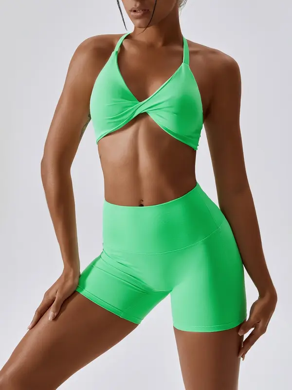Ladies' Solid Color Fluorescent Quick Drying Yoga Suit