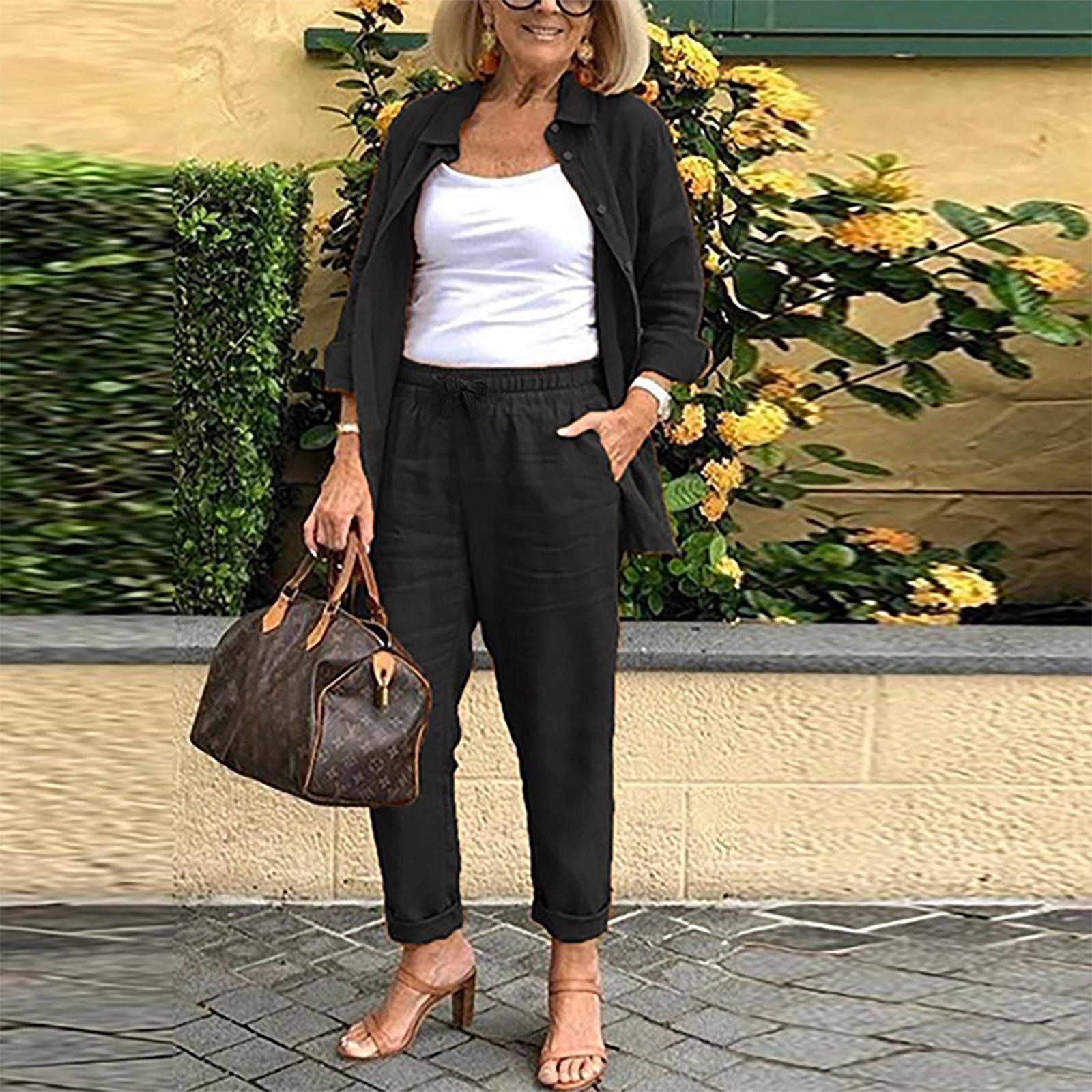 In Stock Amazon Cross-Border 2025 Spring and Autumn New Women's Solid Color Casual Set Long Sleeve Long Pants Two-Piece Set