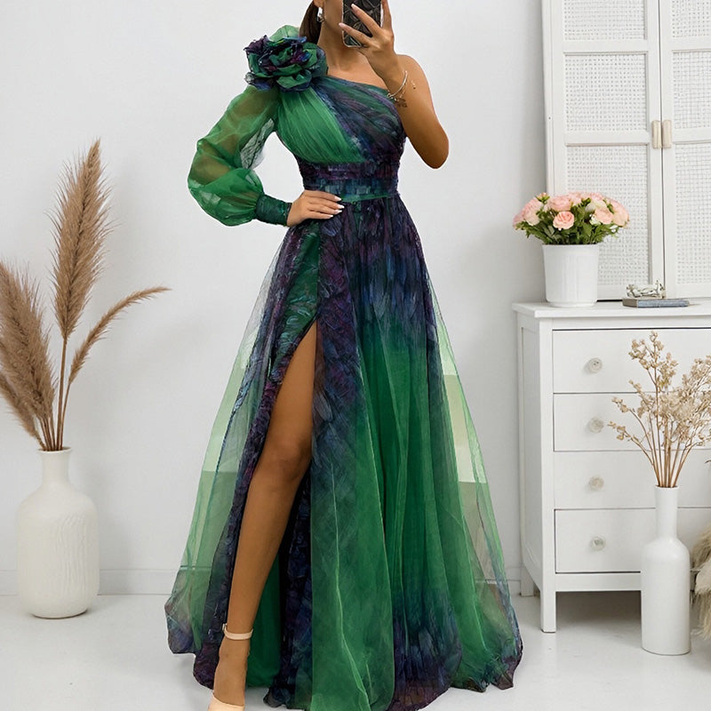 ✨【Slimming Wizard】Elegant Printed One Shoulder Dress✨ | Illusion Diago