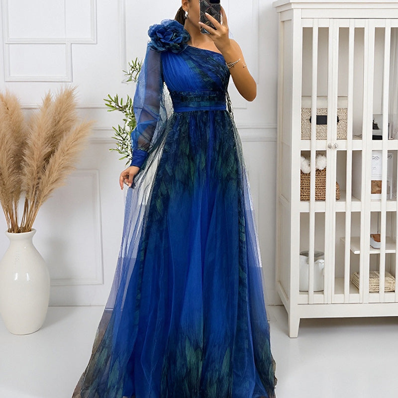 ✨【Slimming Wizard】Elegant Printed One Shoulder Dress✨ | Illusion Diago