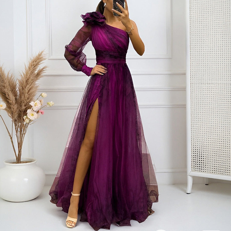 ✨【Slimming Wizard】Elegant Printed One Shoulder Dress✨ | Illusion Diago
