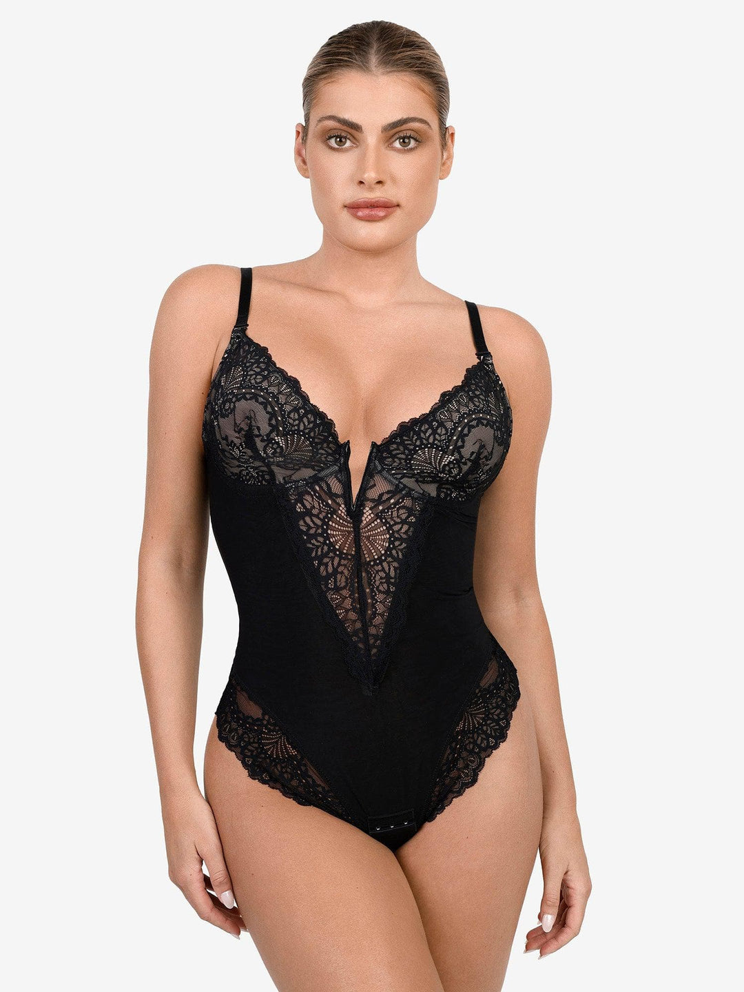 European and American Sexy Lace One-Piece V-Shaped Lingerie Body Shaping Tummy Control Butt Lifting Camisole Shapewear Thong Plus Size