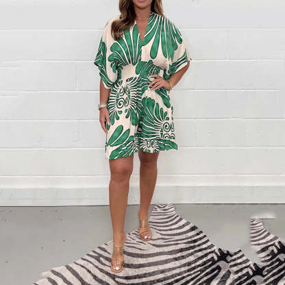 Women's Plant Printed Casual Short Jumpsuit