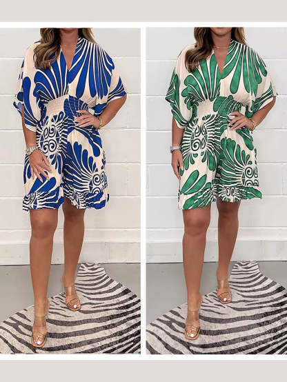 Women's Plant Printed Casual Short Jumpsuit