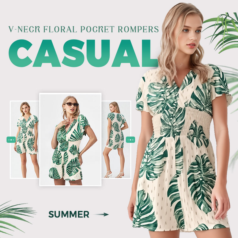 🌸Summer Sale🔥Casual Floral Polka Dot Pocket Rompers
