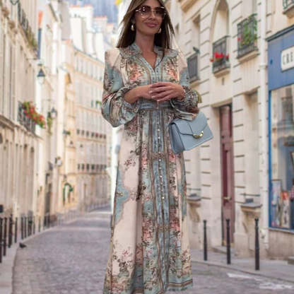 💗Summer Specials💗Elegant V-Neck High Waist Buttoned Floral Dress